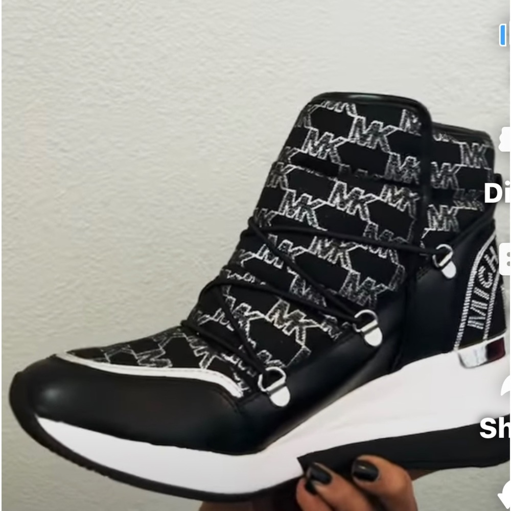 MICHAEL KORS LULA LOGO SLIP ON EMBELLISHED BLACK AND SILVER BOOTIES